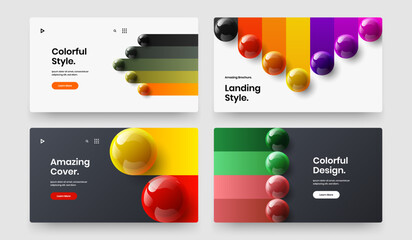 Bright website screen vector design concept collection. Multicolored 3D spheres corporate cover illustration composition.