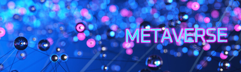 The concept of working in the metaverse. Metaverse on digital network background. 3d render.