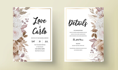 Fototapeta na wymiar beautiful brown floral invitation card template