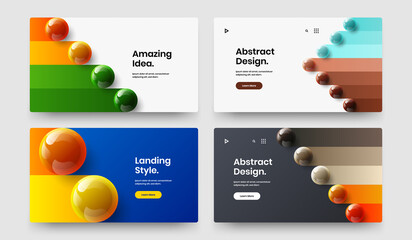 Unique company cover design vector illustration composition. Fresh realistic spheres web banner layout bundle.