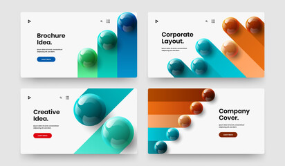 Unique annual report vector design illustration composition. Original realistic spheres website screen concept bundle.