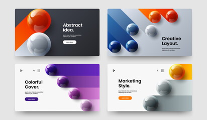 Abstract leaflet design vector illustration bundle. Multicolored 3D spheres poster layout collection.