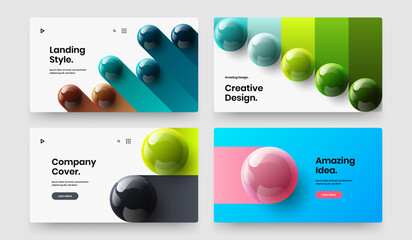 Minimalistic company identity vector design illustration bundle. Creative 3D spheres booklet layout collection.