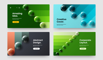 Colorful horizontal cover vector design layout set. Amazing realistic balls placard template collection.