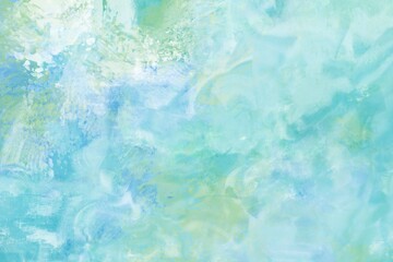 油絵抽象背景）パレットナイフペインティング・春　白　水色　黄緑　爽やか　アート　絵の具