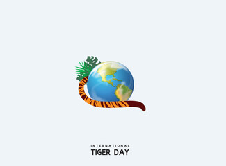 International tiger day concept. Tiger tail with Vector Earth. World Wildlife day Concept Nature reserve conserve Wildlife reserve tiger. environment day.