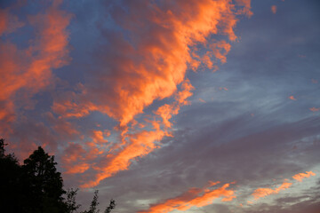 red clouds from sunset at evening