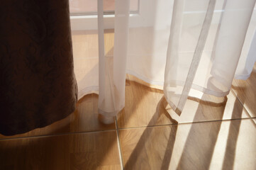 the glass door of the balcony in the sunlight. background for the design.