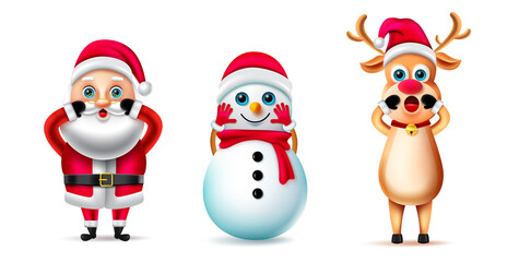 Christmas characters vector set. Christmas 3d character in standing pose and gestures with cute and friendly facial expression for holiday season design. Vector illustration.
