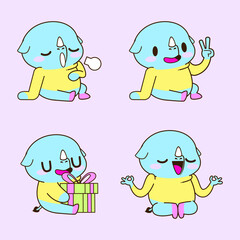 cute rhino sticker vector set