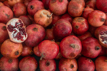 Fresh pomegranates on the counter