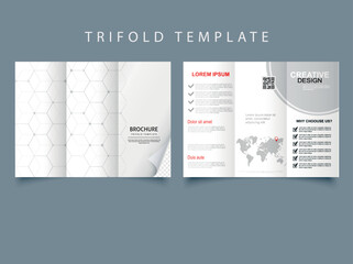 White trifold brochure, flyer. World Map Brochure