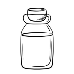 A single glass jar with a cork stopper. Hand drawn glassware in line style. Isolated vector illustration.