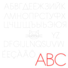Obraz premium Vector alphabet french english russian dotted lines ball stripes for kids writing