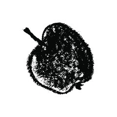 Apple drawing isolated. Back hand-drawn fruit sketch icon. Stencil style illustration of apple symbol for organic cider logo, juice label design, vegetarian sign, fruity packaging. Vector fruit-sugar 