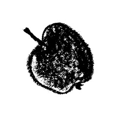 Apple drawing isolated. Back hand-drawn fruit sketch icon. Stencil style illustration of apple symbol for organic cider logo, juice label design, vegetarian sign, fruity packaging. Vector fruit-sugar 
