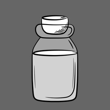 A single glass jar with a cork stopper. Hand-drawn glassware with translucent layers. Isolated vector illustration.