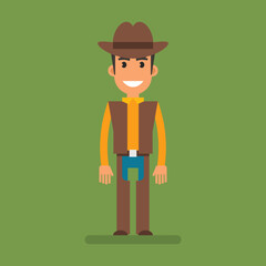 Cowboy stand and smiling. Flat people. Vector Illustration