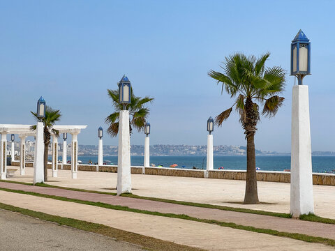 Empty street alongside the seaside