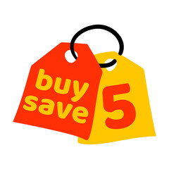 Label buy save 5, vector illustration