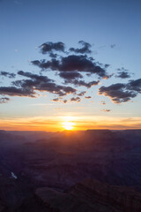 Desert Rocky Mountain American Landscape. Cloudy Sunny Sunset Sky. Grand Canyon National Park, Arizona, United States. Nature Background