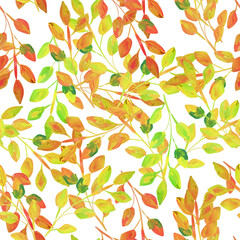 Branch autumn gouache watercolor seamless pattern. Template for decorating designs and illustrations.