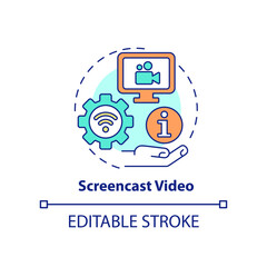 Screencast video concept icon. Microtraining video type abstract idea thin line illustration. Computer screen recording. Isolated outline drawing. Editable stroke. Arial, Myriad Pro-Bold fonts used