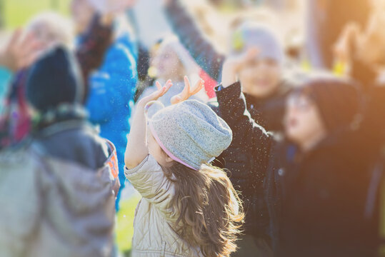 Active and cheerful children at a street party