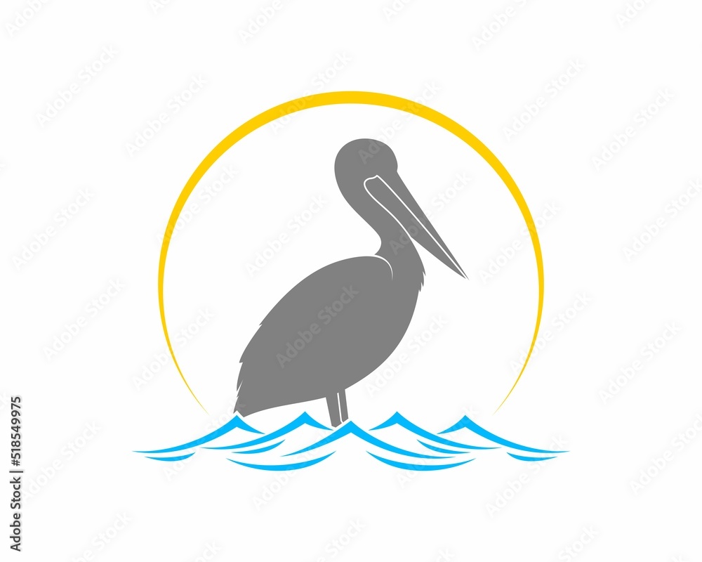 Wall mural Pelican on the sea wave vector logo