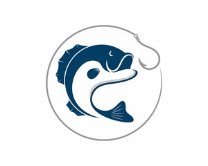 Jumping fish with hook vector logo