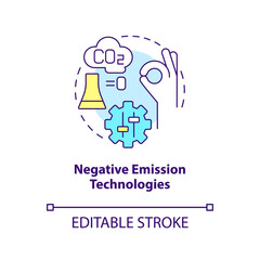 Negative emission technologies concept icon. Global net zero goal abstract idea thin line illustration. Isolated outline drawing. Editable stroke. Arial, Myriad Pro-Bold fonts used