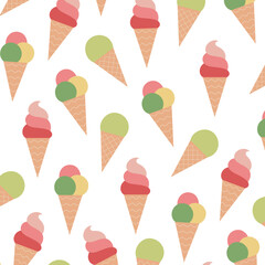 Ice cream pattern. Summer background. Colorfull art. Retro posters with eat. 90s 80s 70s groovy posters. Modern trendy print. Hand drawn ice cream with fruit. Vector illustration