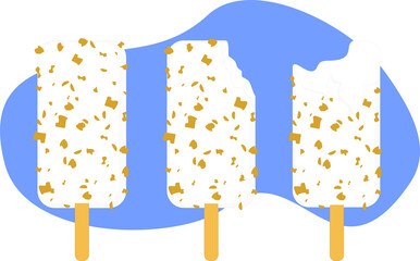 Ice cream vector illustration. Ice cream lolly. White. Chocolate. With nuts. White chocolate