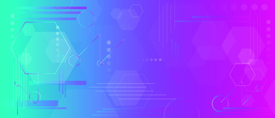 Vector Neon Abstract Design Template. Meta Verse, Virtual Reality and Technology Concept Pattern Background. Magenta and Blue Color Gradient Banner Design.