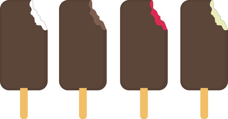 Ice cream vector illustration. Ice cream lolly. White. Chocolate. Pistachio. Fruit.