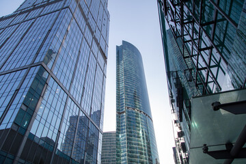 Fototapeta premium Tall skyscrapers against the blue sky.