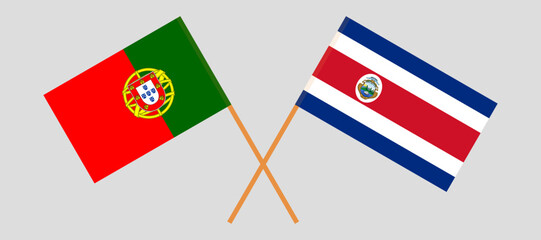 Crossed flags of Portugal and Costa Rica. Official colors. Correct proportion