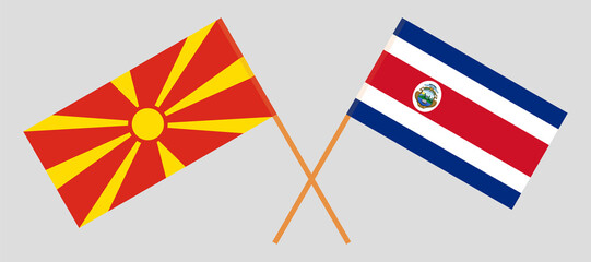 Crossed flags of North Macedonia and Costa Rica. Official colors. Correct proportion