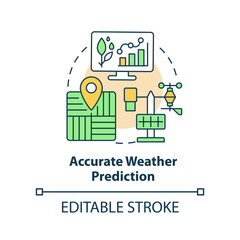 Accurate weather prediction concept icon. Innovative tool. Increased crop yield abstract idea thin line illustration. Isolated outline drawing. Editable stroke. Arial, Myriad Pro-Bold fonts used