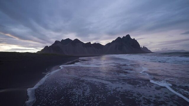 Sunset at Stokksnes mountains in Iceland
