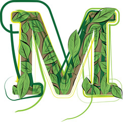 Green leaf alphabet illustration LETTER M