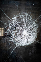 Close-up  on broken window pane background texture.