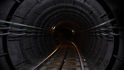 地下鉄 トンネル 鉄道 線路 鉄路 rail track Underground tunnel railway subway tunnel - obrazy, fototapety, plakaty