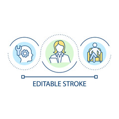 Psychotherapist loop concept icon. Specialist help and treatment. Mental health and wellbeing abstract idea thin line illustration. Isolated outline drawing. Editable stroke. Arial font used
