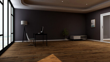 3d office minimalist room with wooden design interior