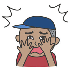 ショックを受け顔を覆う少年のイラスト