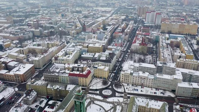Drone video of Ostrava city, Czech Republic during winter, 4k