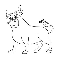 Cute bull cartoon coloring page illustration vector. For kids coloring book.
