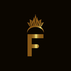 Letter F Crown Logo. Crown Logo on Letter F Vector Template Design.