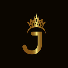 Letter J Crown Logo. Crown Logo on Letter J Vector Template Design.